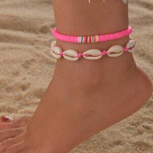 - 2 Pieces Natural Shell Anklet Bracelet Handmade Beach Foot Jewelry Adjus…